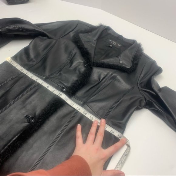 . Centrigrade Outerwear Leather Jacket Faux Fur Trim Black - Picture 11 of 14